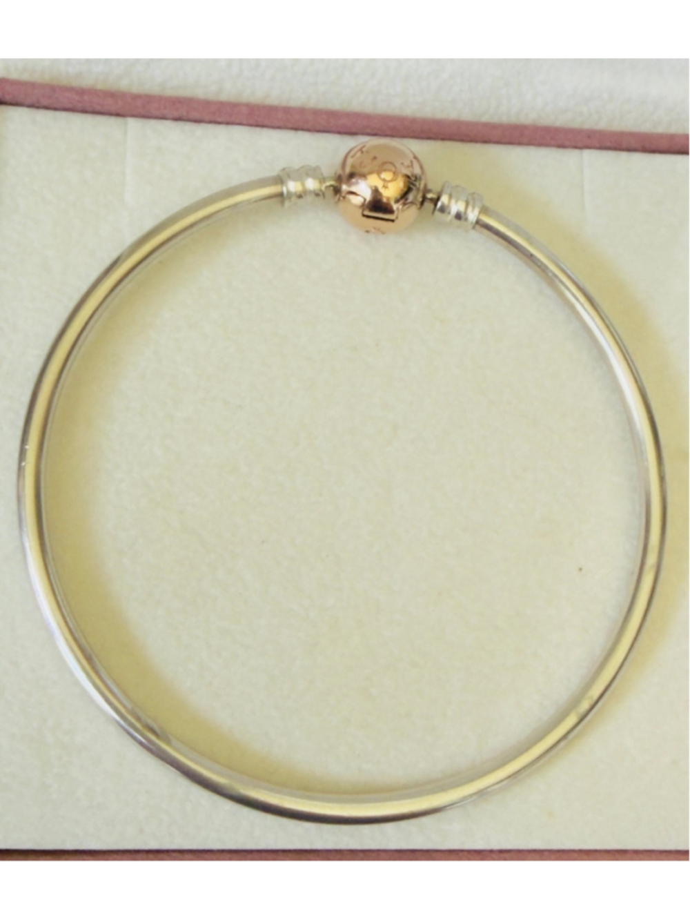 Pandora Sterling Silver Rose Gold Clasp Bangle Bracelet 7.1 Inches